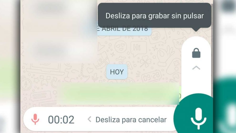 Grabar audios en Whatsapp sin pulsar el botón es posible fácilmente