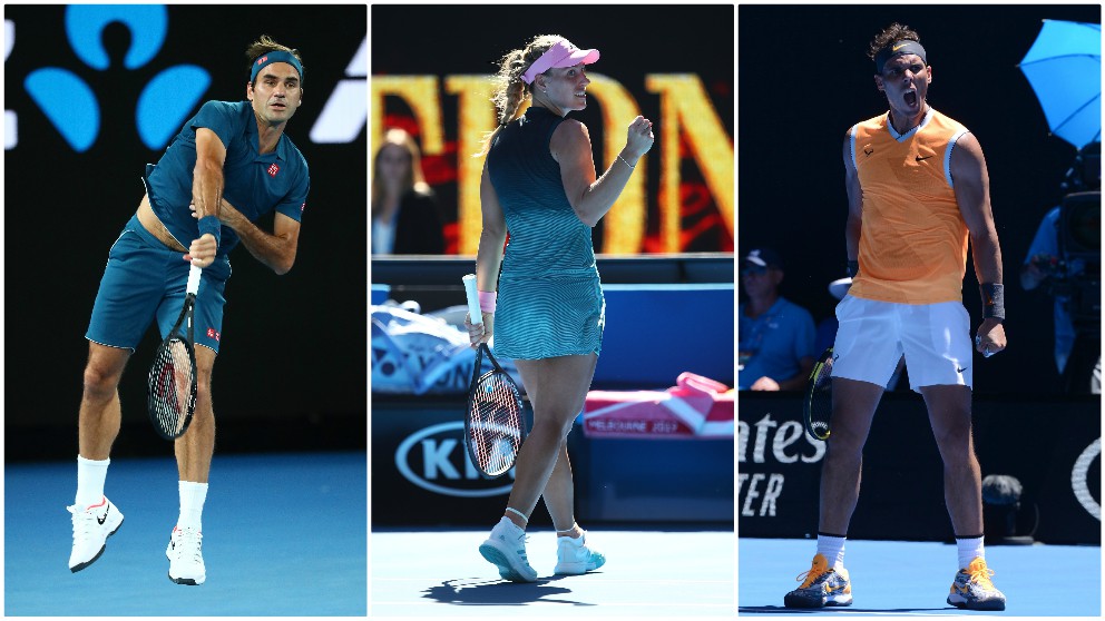 Federer, Kerber y Nadal en acción en el Open de Australia. (Getty)