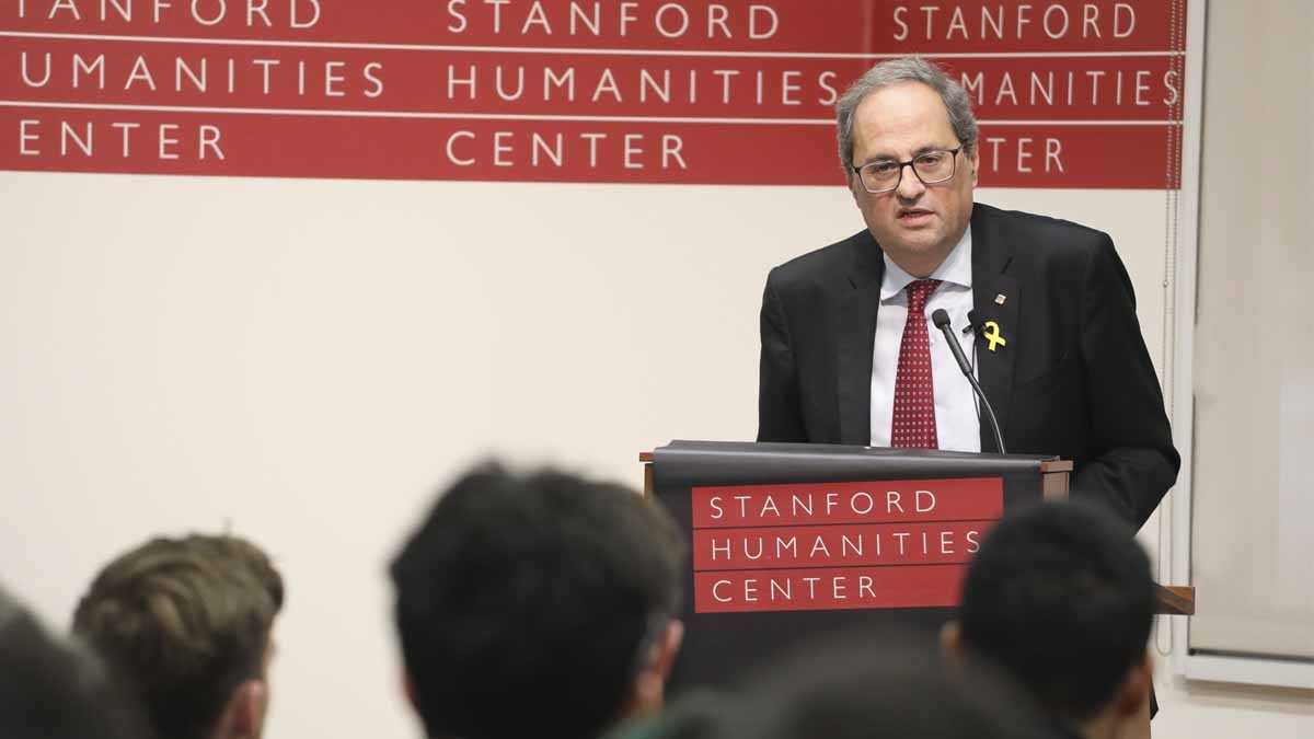Conferencia de Quim Torra en la Universidad de Stanford. Foto: EP