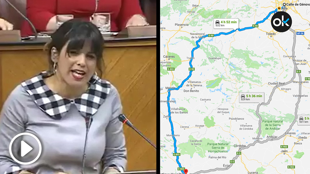 Teresa Rodríguez durante su intervención en el Parlamento andaluz.