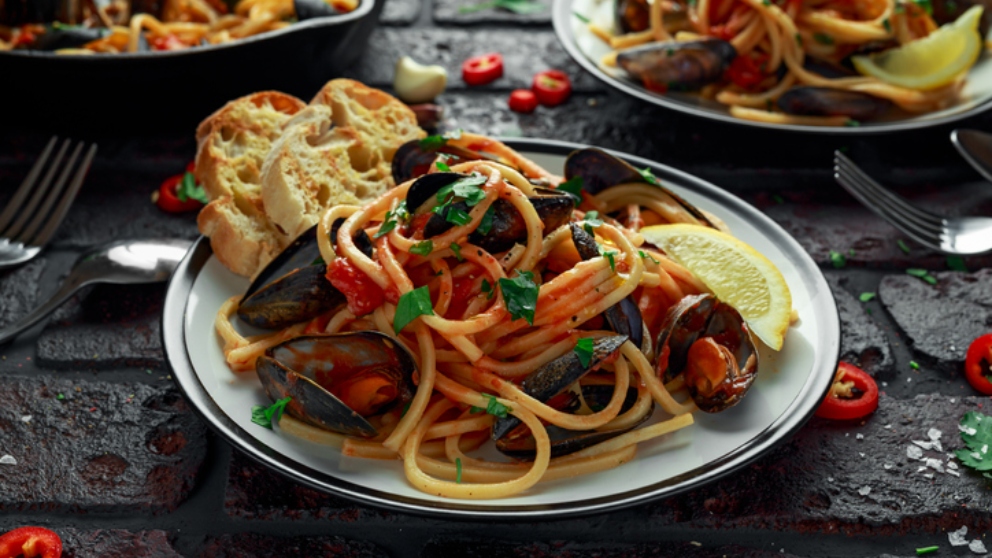 Receta de Espaguetis con mejillones