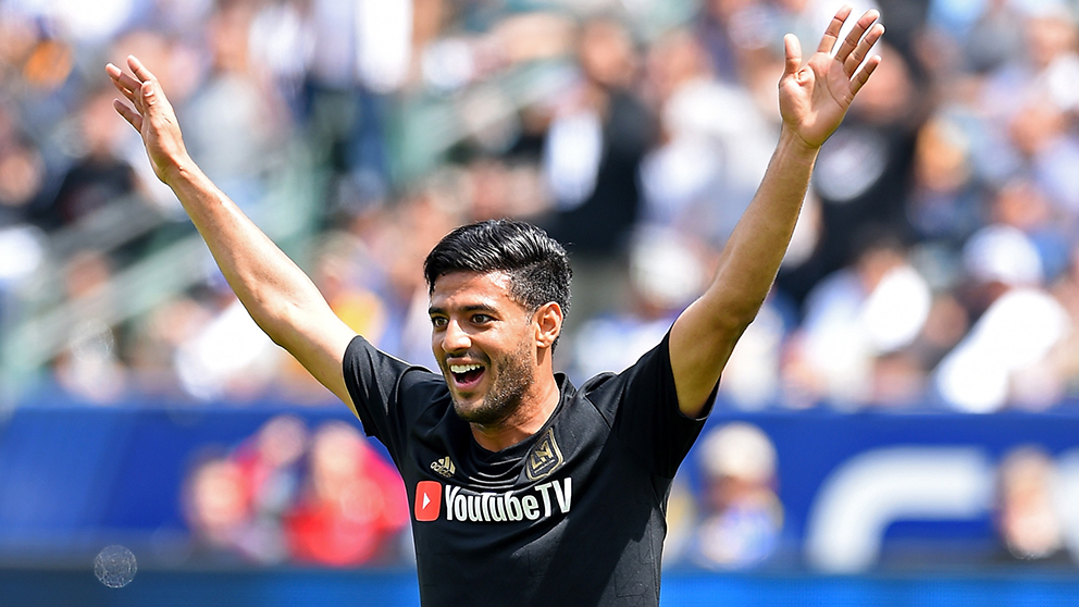 Carlos Vela celebra un gol durante un partido de Los Ángeles FC. (Getty)