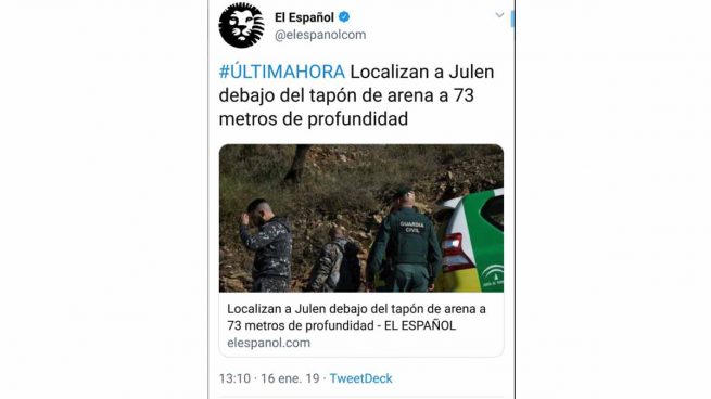 Campaña en las redes contra ‘El Español’ por inventarse el hallazgo del cuerpo de Julen