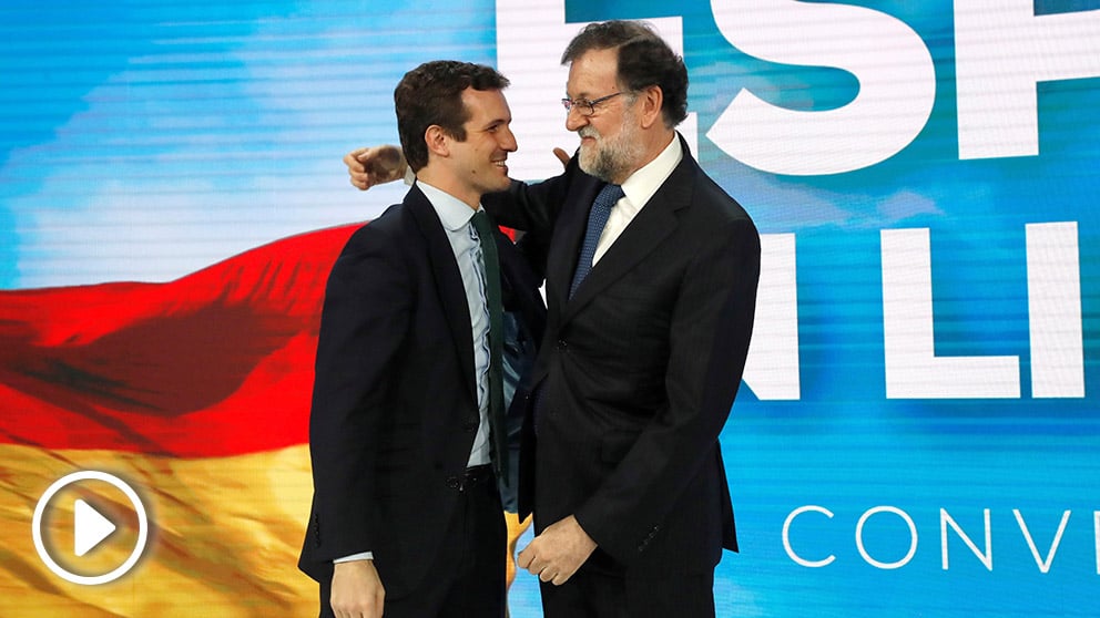 Pablo Casado y Mariano Rajoy en la Convención Nacional del PP