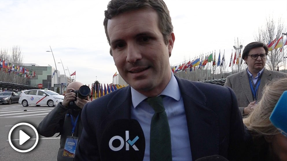 Pablo Casado llegando a la convención del PP.