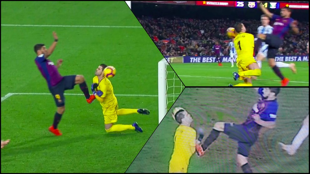 El momento en el que Luis Suárez remata a portería en el segundo gol del Barcelona.