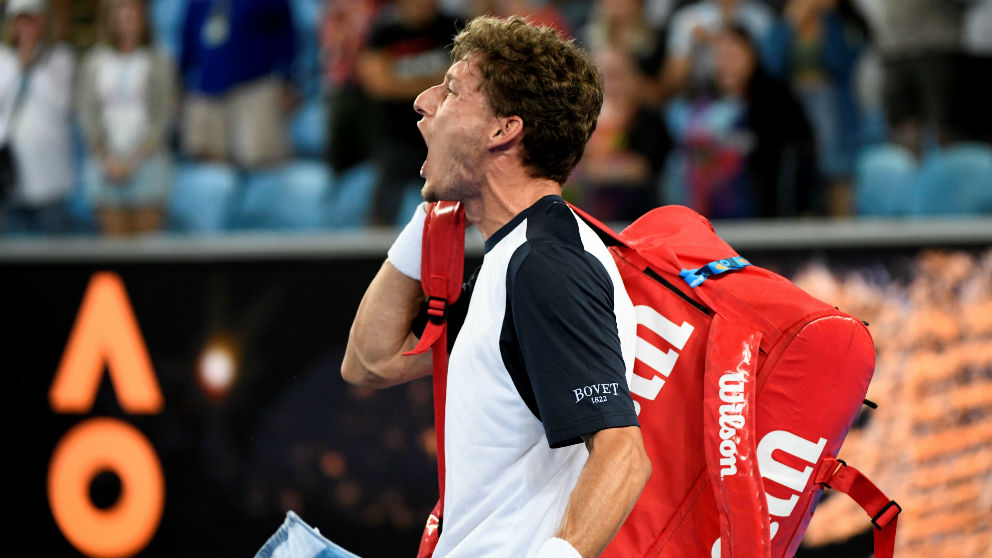 Pablo Carreño grita al juez de silla tras perder contra Nishikor. (Getty)