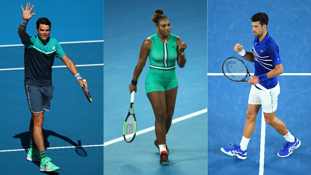 Milos Raonic, Serena Williams y Novak Djokovic. (Getty)