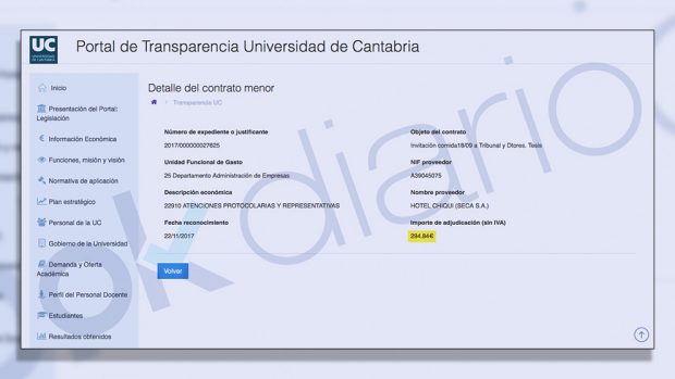 La Universidad de Cantabria paga con dinero público comidas privadas para celebrar cátedras y tesis