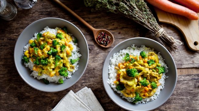 Arroz basmati con curry de boniato