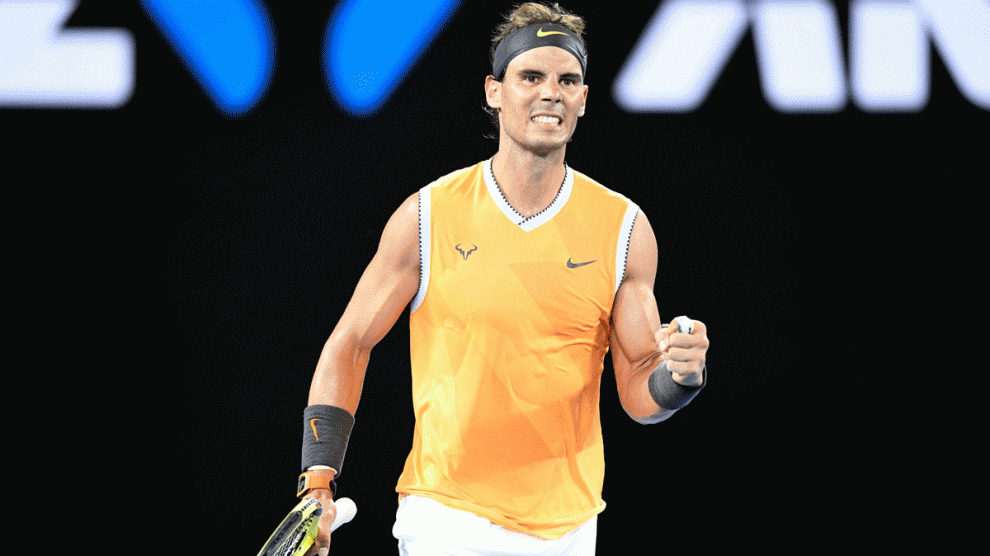 Nadal-celebra-un-punto-durante-un-partido-en-el-Abierto-de-Australia-(Getty)