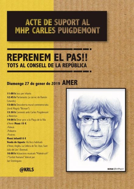 Culto al líder en Amer: el pueblo de Puigdemont despliega un enorme retrato del prófugo