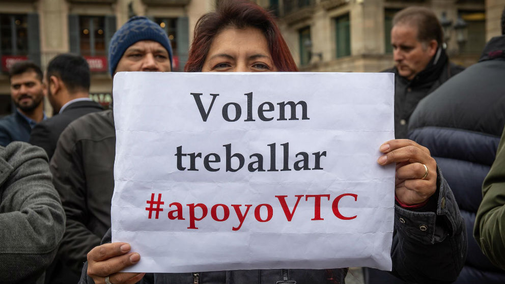 Concentración de VTC en Barcelona. Foto: Europa Press