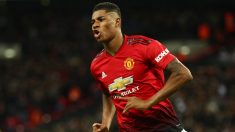 Rashford celebra un gol en un partido reciente del United (Getty).