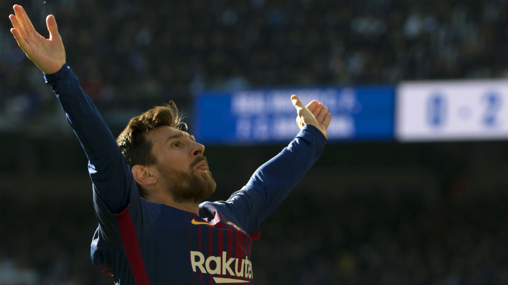 Messi celebra un gol en el Bernabéu. (AFP)