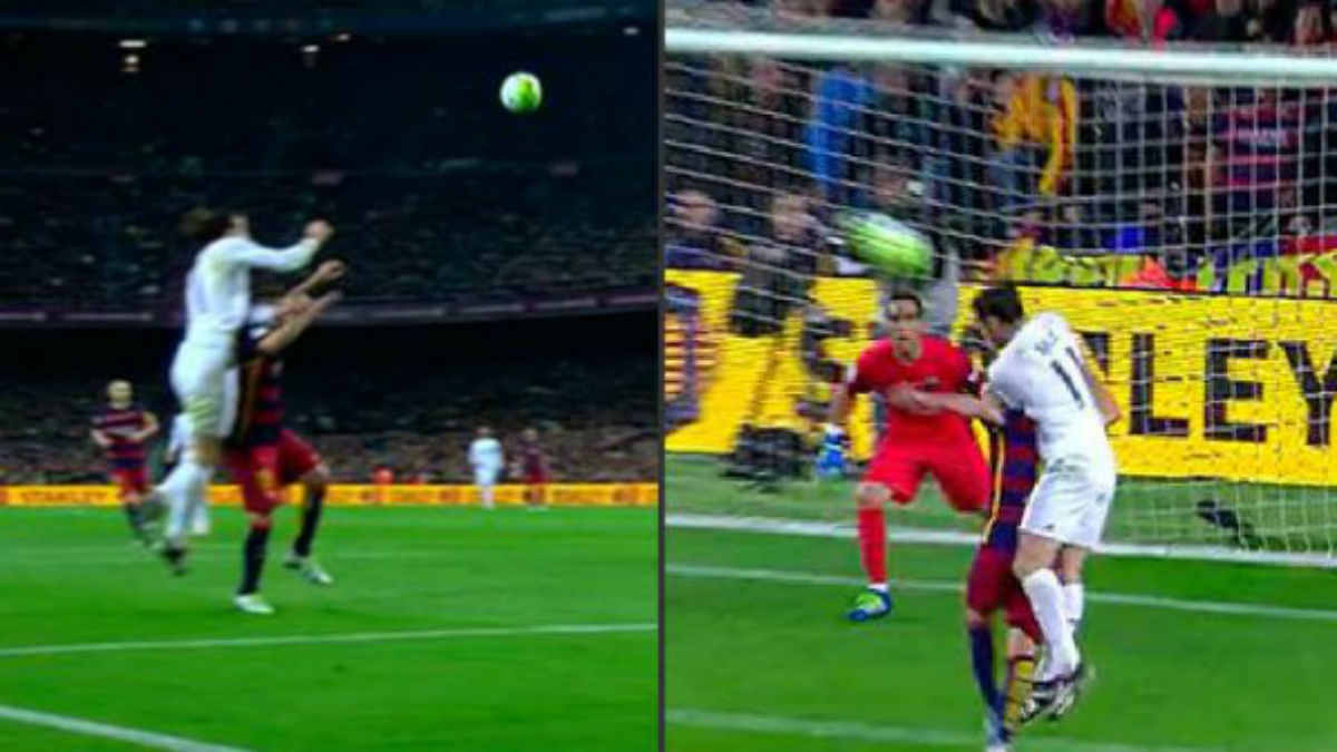 Acción en la que Bale cometió, a ojos del árbitro, falta sobre Alba.