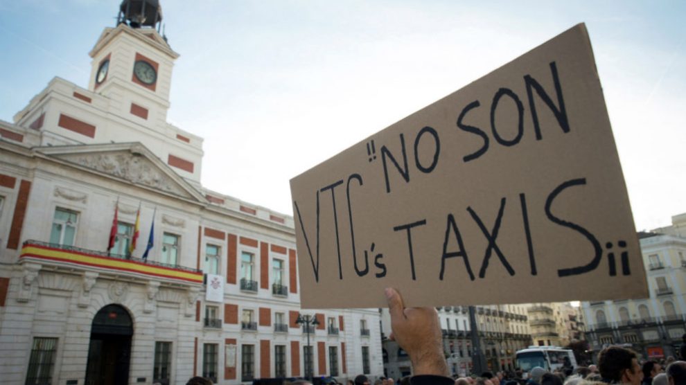 Manifestación de taxistas en la Puerta del Sol