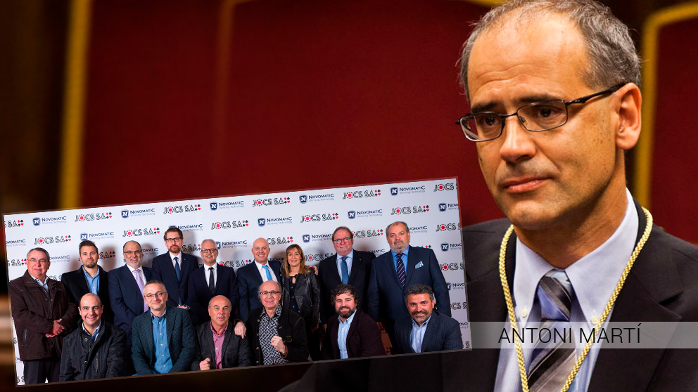 El presidente del Gobierno de Andorra, Antoni Martí, junto al equipo directivo de la empresa concesionaria del casino, JOCS SA.