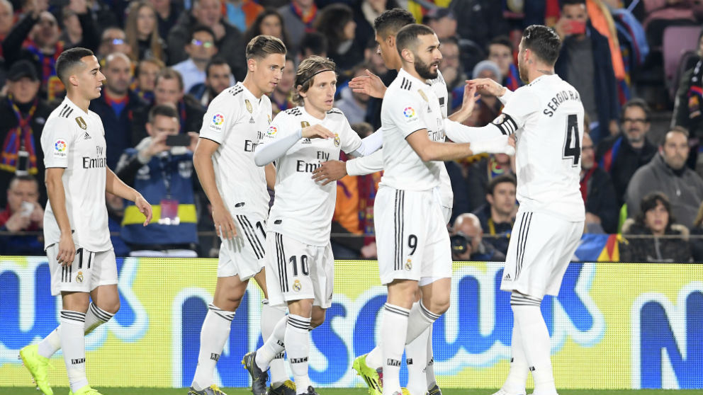 Los jugadores del Real Madrid celebran un gol (AFP)