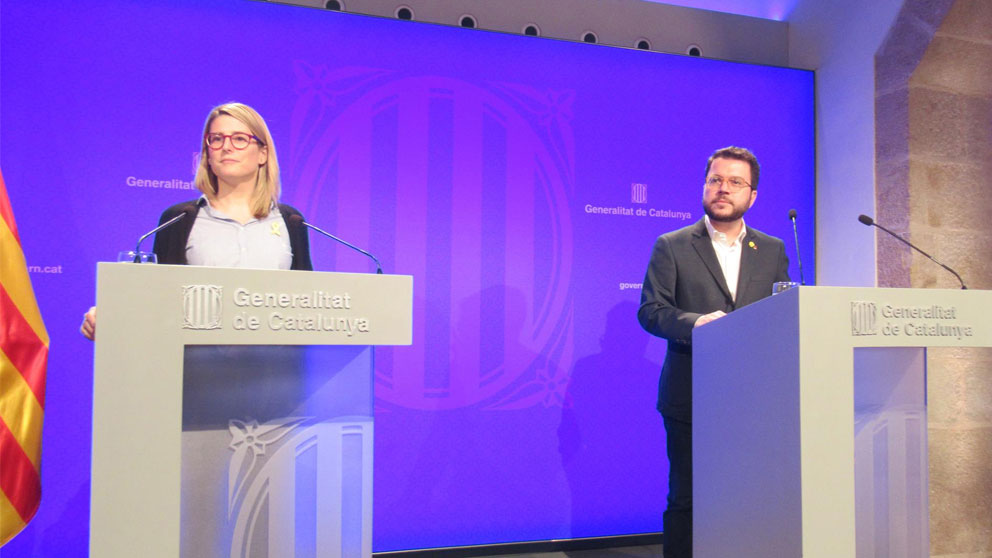Elsa Artadi y Pere Aragones en rueda de prensa. Foto: Europa PRess