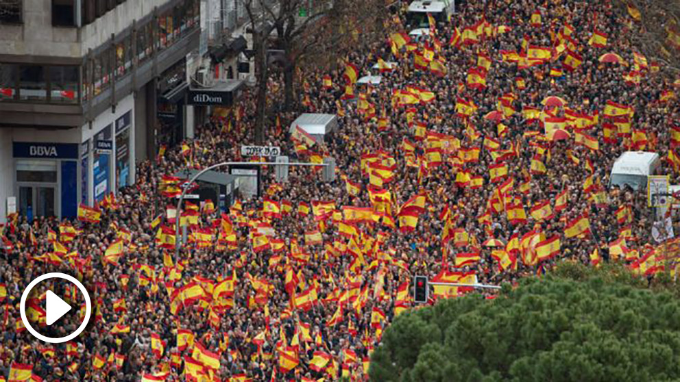 Una vista de la manifestación de Madrid en defensa de la unidad de España