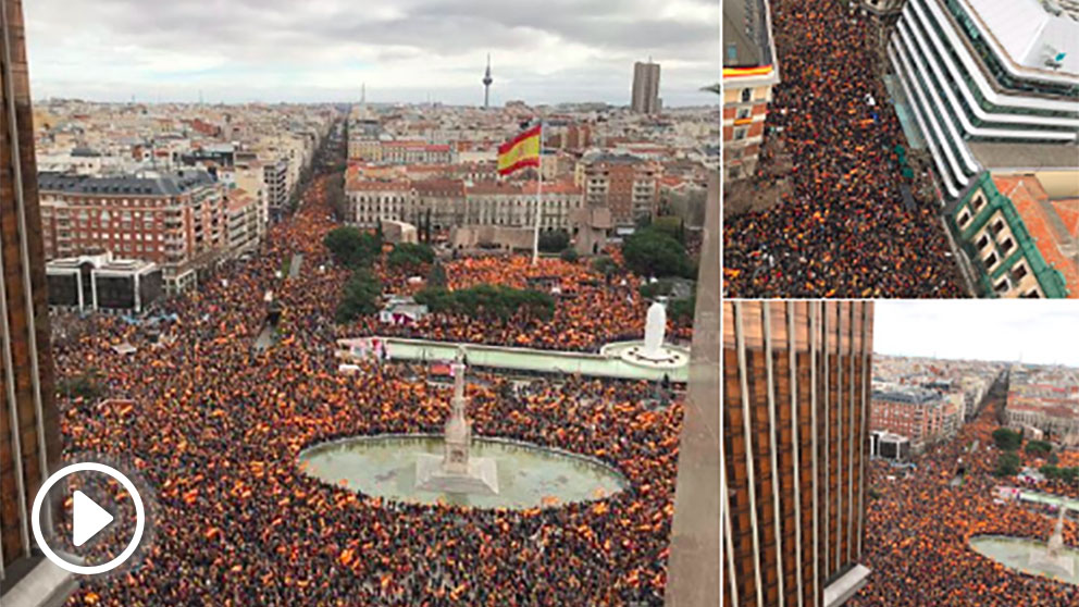Tres vistas de la manifestación de Madrid por la unidad de España