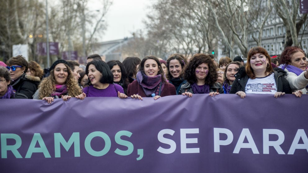 Dirigentes de Podemos en la manifestación del 8 de marzo de 2018. (Foto: Podemos vía Flickr)