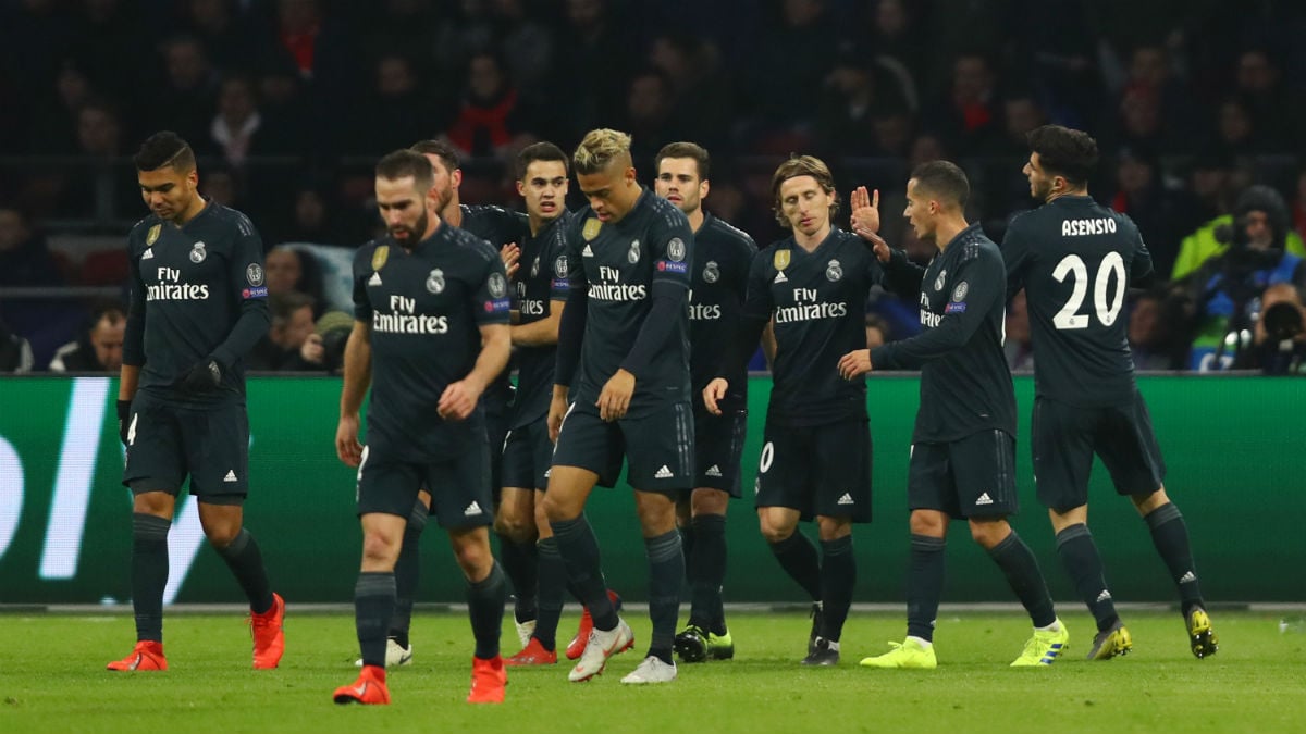 El Real Madrid, durante la celebración del gol de Asensio (Getty).