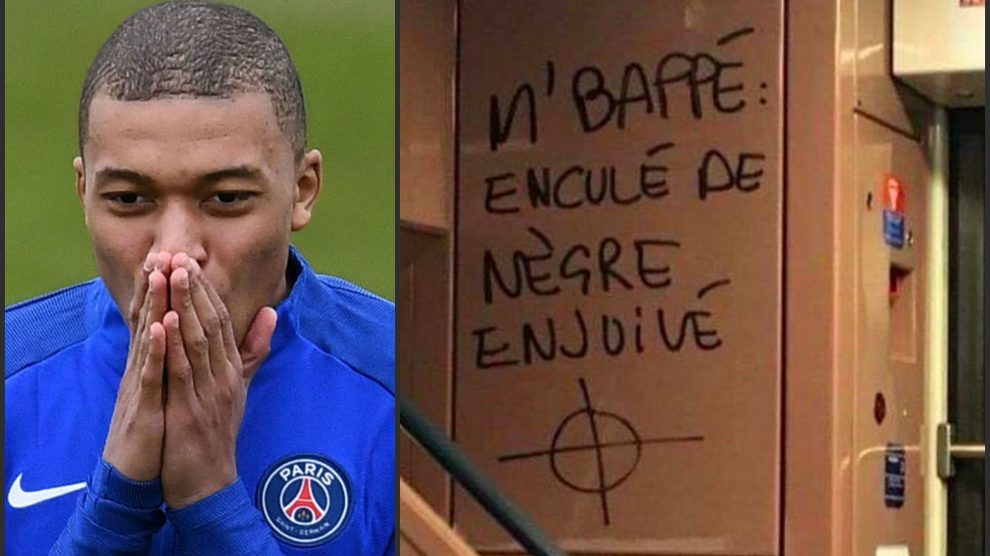 Pintadas racistas contra Mbappé en el metro de París.