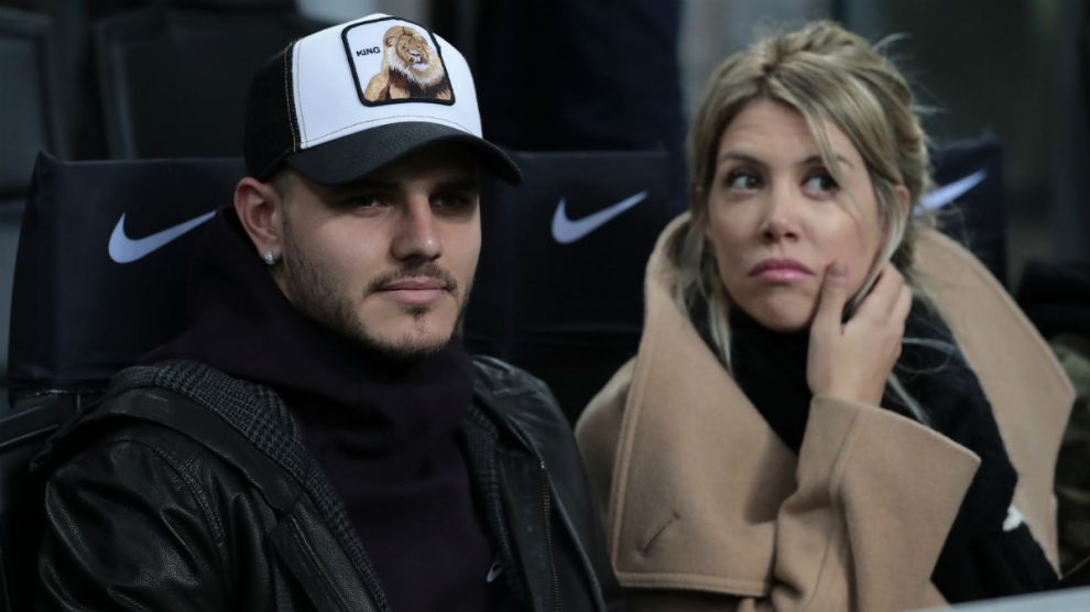Mauro Icardi y Wanda Nara durante el último partido del Inter de Milán, ante la Sampdoria (Getty).