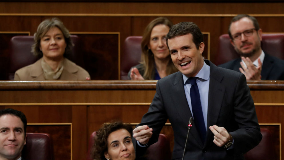 El líder del PP, Pablo Casado, en el Congreso. EFE
