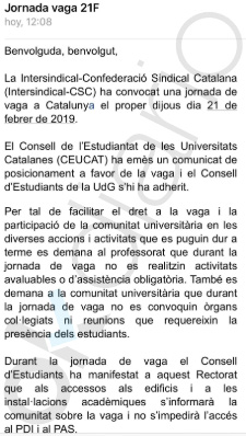La Universidad de Gerona no garantizará la entrada a los alumnos contrarios a la huelga separatista