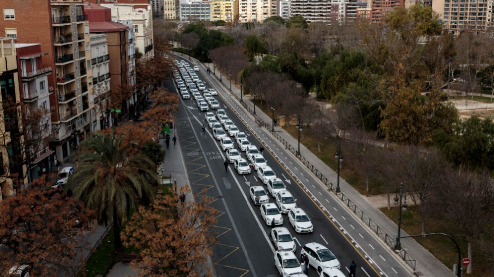 Paro de taxis en Valencia el pasado 14 de febrero