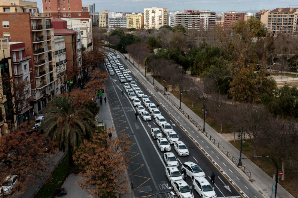 Paro de taxis en Valencia el pasado 14 de febrero