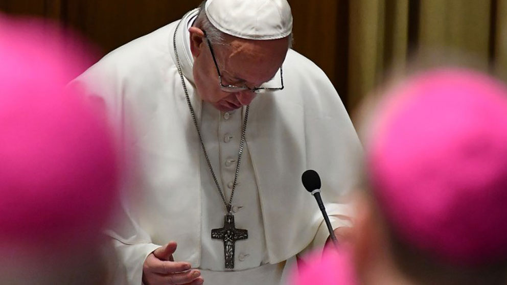 El Papa Francisco durante la apertura de la cumbre sobre pederastía que ha comenzado este jueves en el Vaticano. Foto: AFP