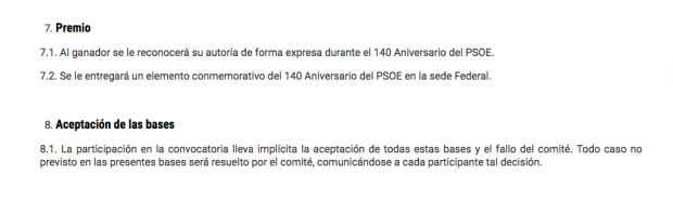 Extracto de las bases del concurso del PSOE para el diseño del logo de su 140 cumpleaños.