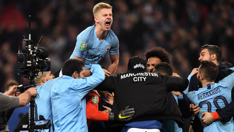 Los jugadores del Manchester City celebran la conquista de la Carabao Cup. (Getty)