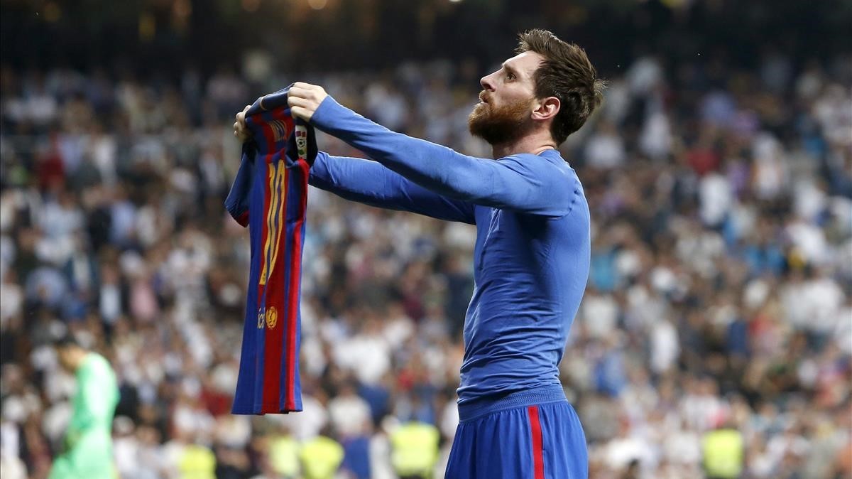 Messi, celebrando un gol en el Bernabéu (EFE).