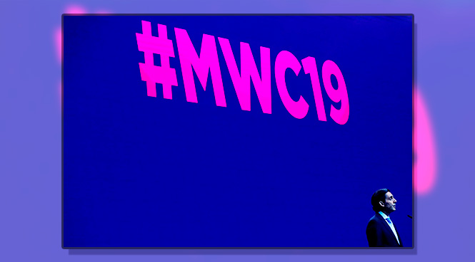 El presidente de Telefónica, José María Álvarez-Pallete, durante la inauguración hoy del MWC 2019 en Barcelona. EFE