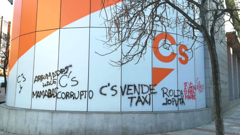 Pintadas en la sede nacional de Ciudadanos en Madrid