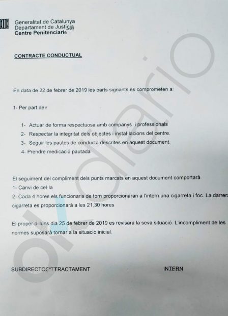 Los presos catalanes firman contratos de “buen comportamiento” a cambio de “cigarros cada 4 horas”
