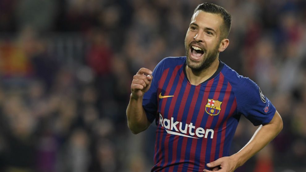 Jordi Alba celebra un gol esta temporada. (Getty)