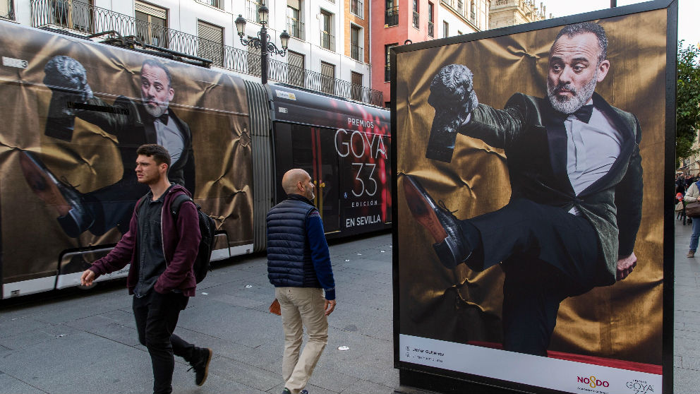 Javier Gutiérrez en un cartel presentación de los Premios Goya 2019. Foto: EFE