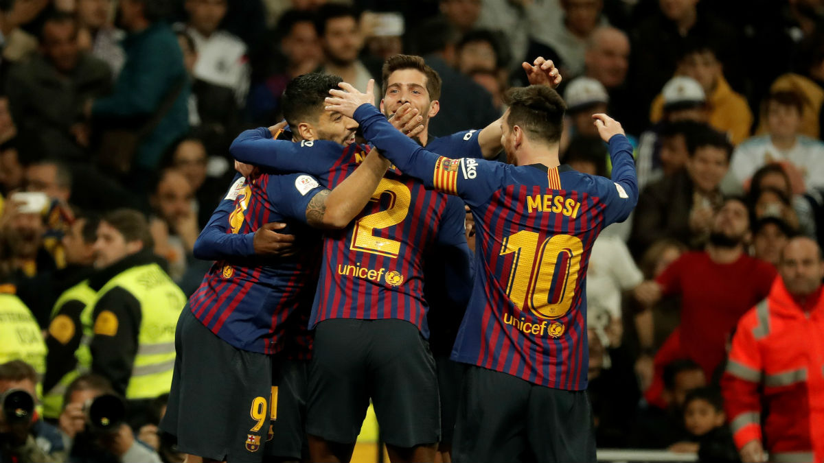 Los jugadores del Barcelona celebran uno de los goles en el Clásico de Copa del Rey (Getty).