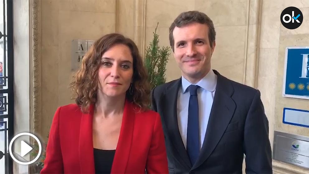 Isabel Díaz Ayuso y Pablo Casado, en el primer ‘Diario de Campaña’ de la candidata del PP a la Comunidad de Madrid. (Fuente: OKDIARIO)