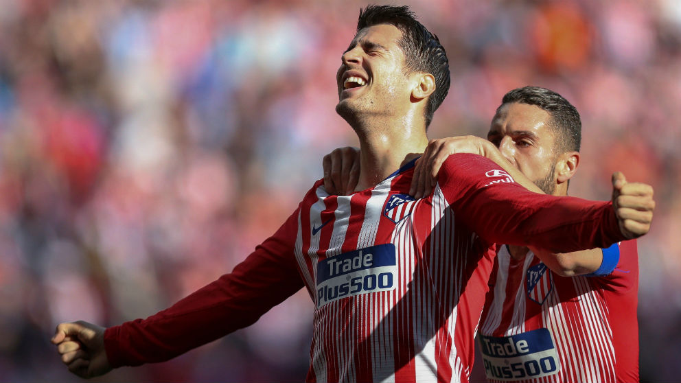 Morata celebra un gol con el Atlético. (EFE)