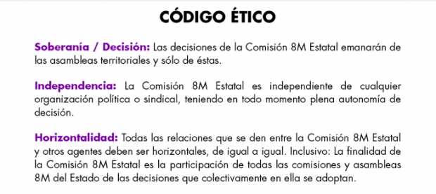 Código ético de la Comisión Estatal del 8 de marzo.