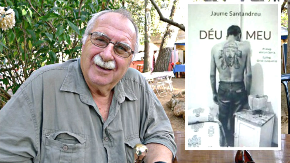 El ex sacerdote Jaume Santandreu junto a la portada de si libro ‘Déu meu’ (Foto: ‘Germinans germinabit’)