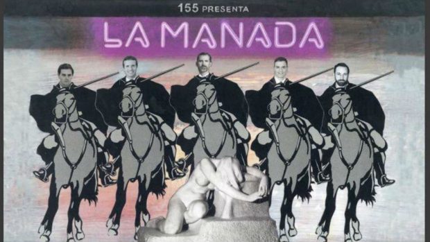 Cuelgan en el ayuntamiento de Olot (Gerona) un cuadro que equipara al Rey, Sánchez, Casado, Rivera y Abascal con La Manada