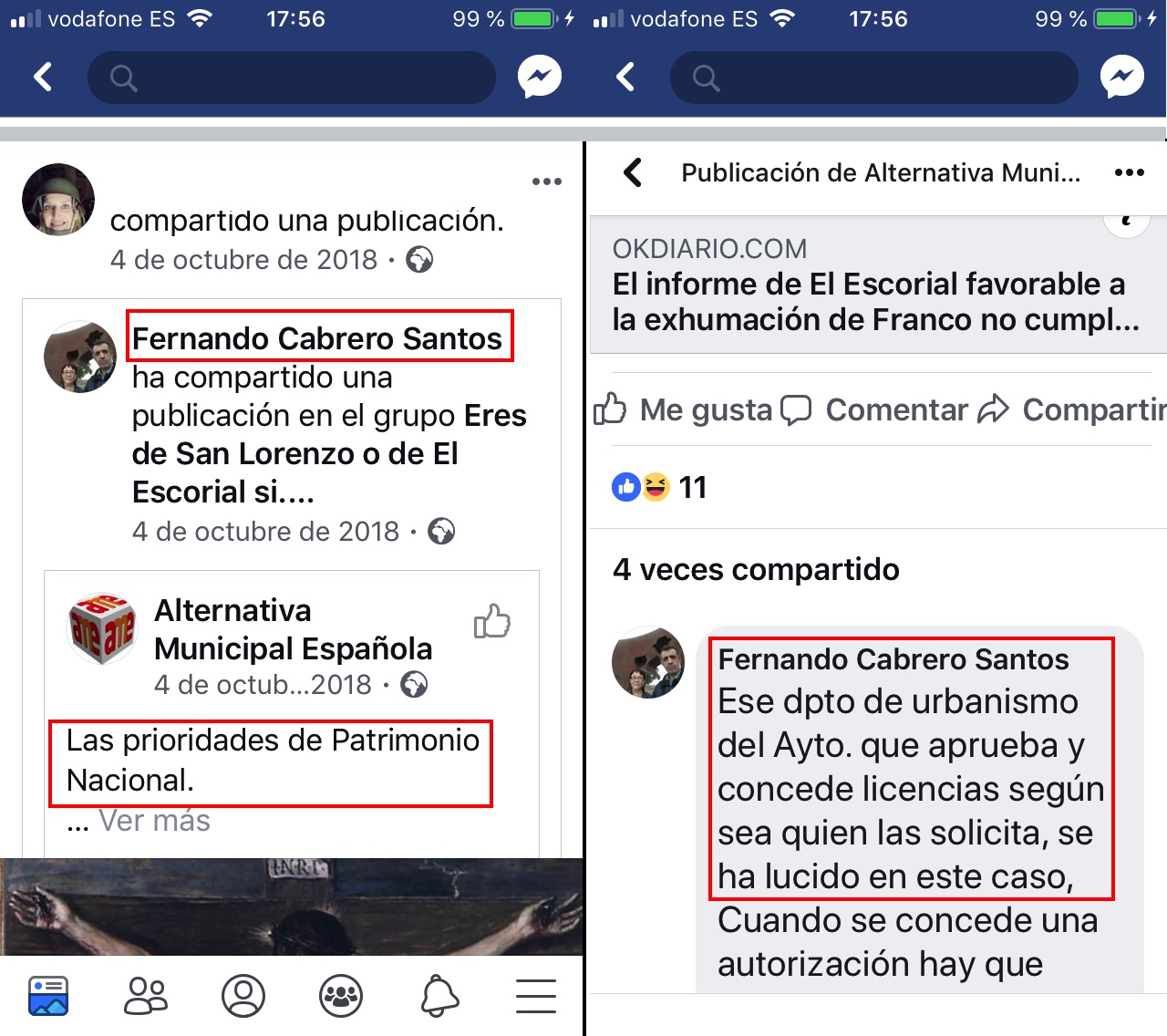 Mensajes de Fernando Cabrero en Facebook.